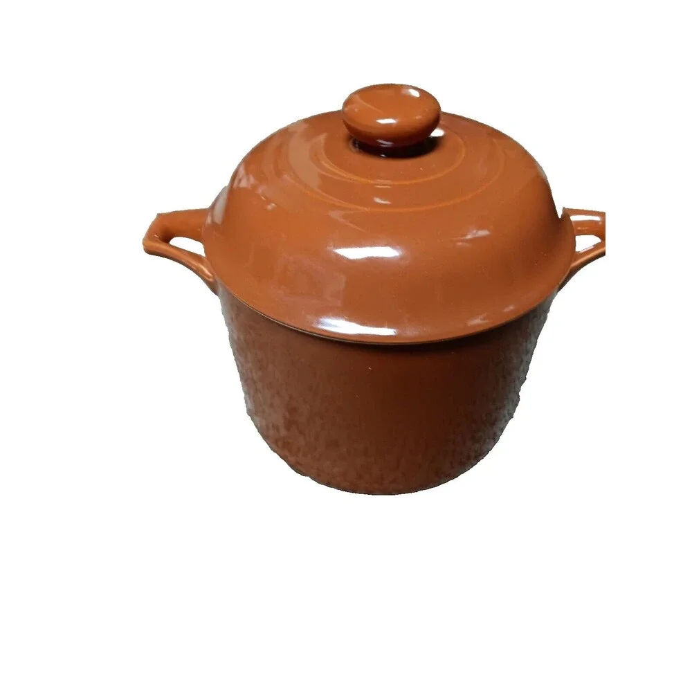 Ceramic Pot Burnt Orange With Lid Handles